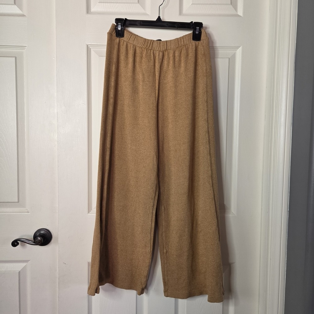 Banana Republic Ribbed Knit Wide-Leg Lounge Pants Brown Pull-on Relaxed Slouchy